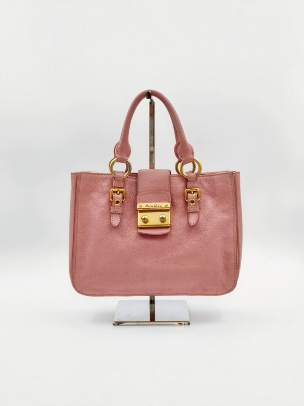 Miu Miu Pink Vitello Leather Satchel Top Handle Bag Gold Hardware - Picture 1 of 15